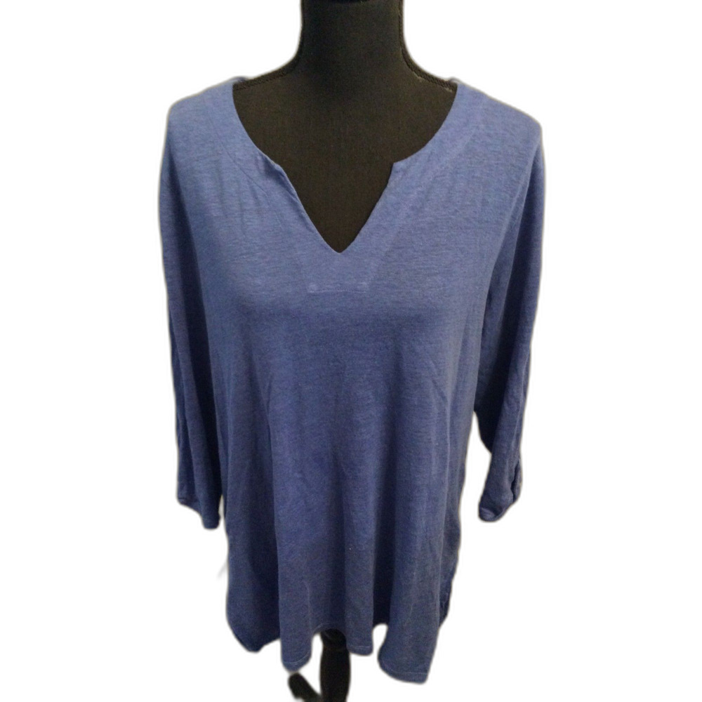 Chico's Size Blue XL (3) Tunic 3/4 Sleeve Linen V Neck Top